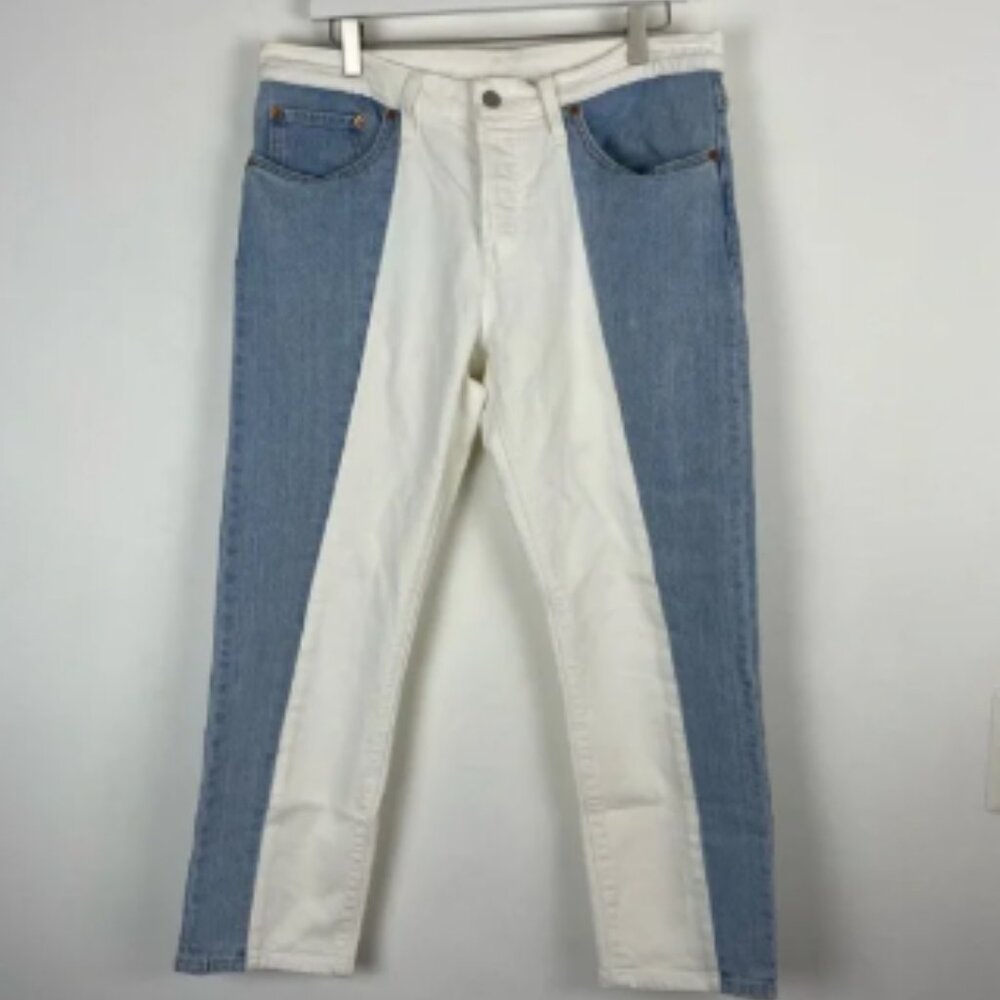 Levi's 501 Jeans Womens Taper Cropped Spliced Ankle Two Tone Button Fly Size 34